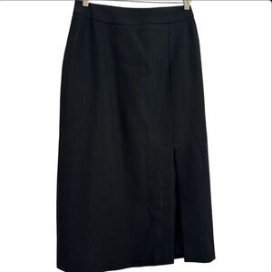 Vintage Zaza Couturier Black Wool Midi Pencil Skirt with Front Split